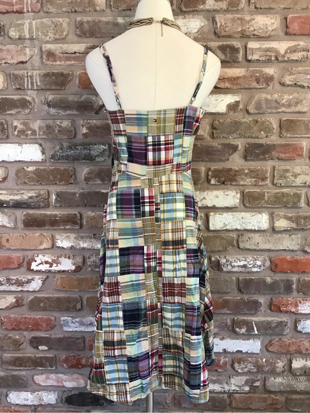 Tommy Hilfiger Vintage Women's Y2K Patchwork Plaid Button-Front Midi Dress 6 - Picture 4 of 7